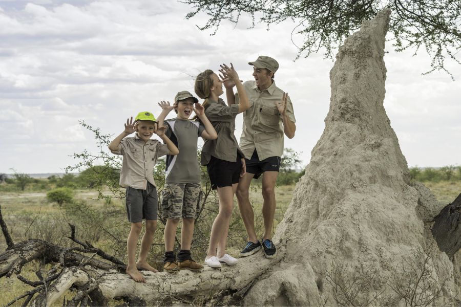 Family having fun on a Namibia safari